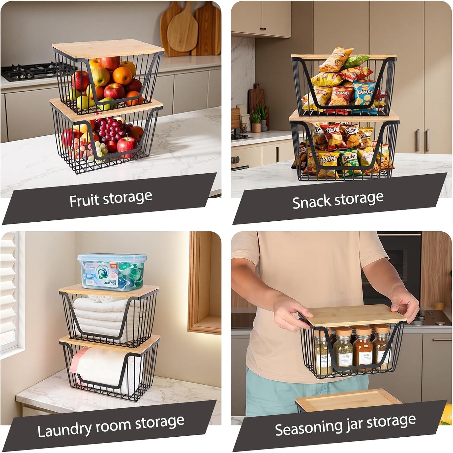 2 Pack Onion and Potato Storage Bins, Stackable Pantry Organizers Storage, Large Wire Storage Basket for Onion, Potato, Fruit, Vegetables