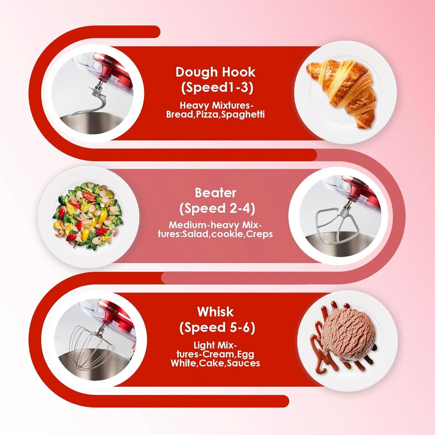 Kitchen in the box Stand Mixer - 8.5 Quart Giant Capacity Mixing Bowl, 900 Watt Powerful Heavy Bread Dough Standing Mixers Tilt-head with Dough Hook, Whisk, Flat Beater and Splash Guard (Red)