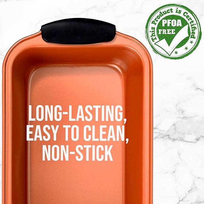 NutriChef Jovial Non Stick Loaf Baking Pan,Deluxe Copper Carbon Steel Pan with Blue Silicone Handles,Quality Metal Bakeware For Cooking&Baking Cake Loaf,Muffins&More,Compatible with Model NCSBS54S