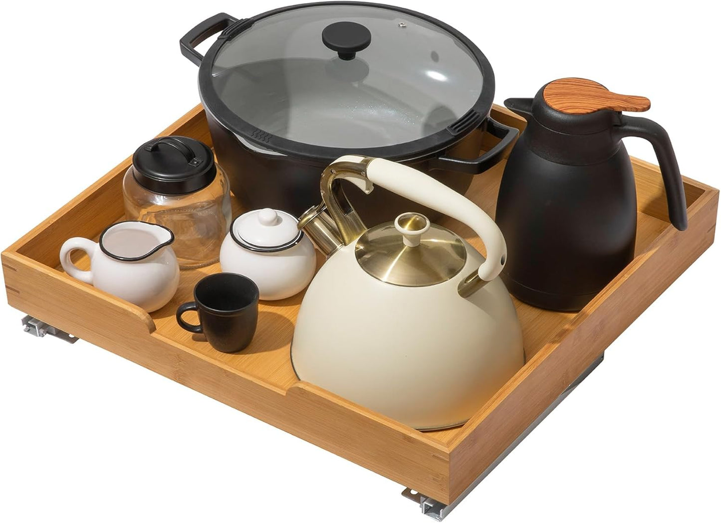 HOLD N’ STORAGE Heavy-Duty Premium Collection Pull Out Cabinet Organizer - Wooden Cabinet Drawer Slide Outs (Wood, 26 Inch)