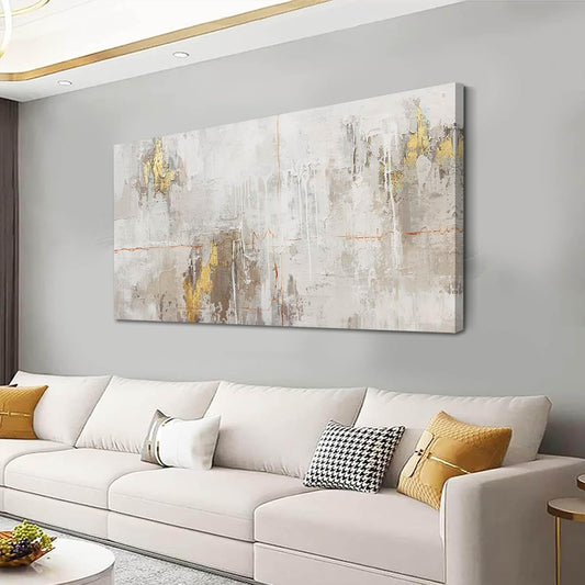 VAYIMDH White Abstract Artwork Home Decor Textured Wall Art for Office Master Bedroom Wall Decor Gold Painting for Walls 24x48 Inch Living Room Picture