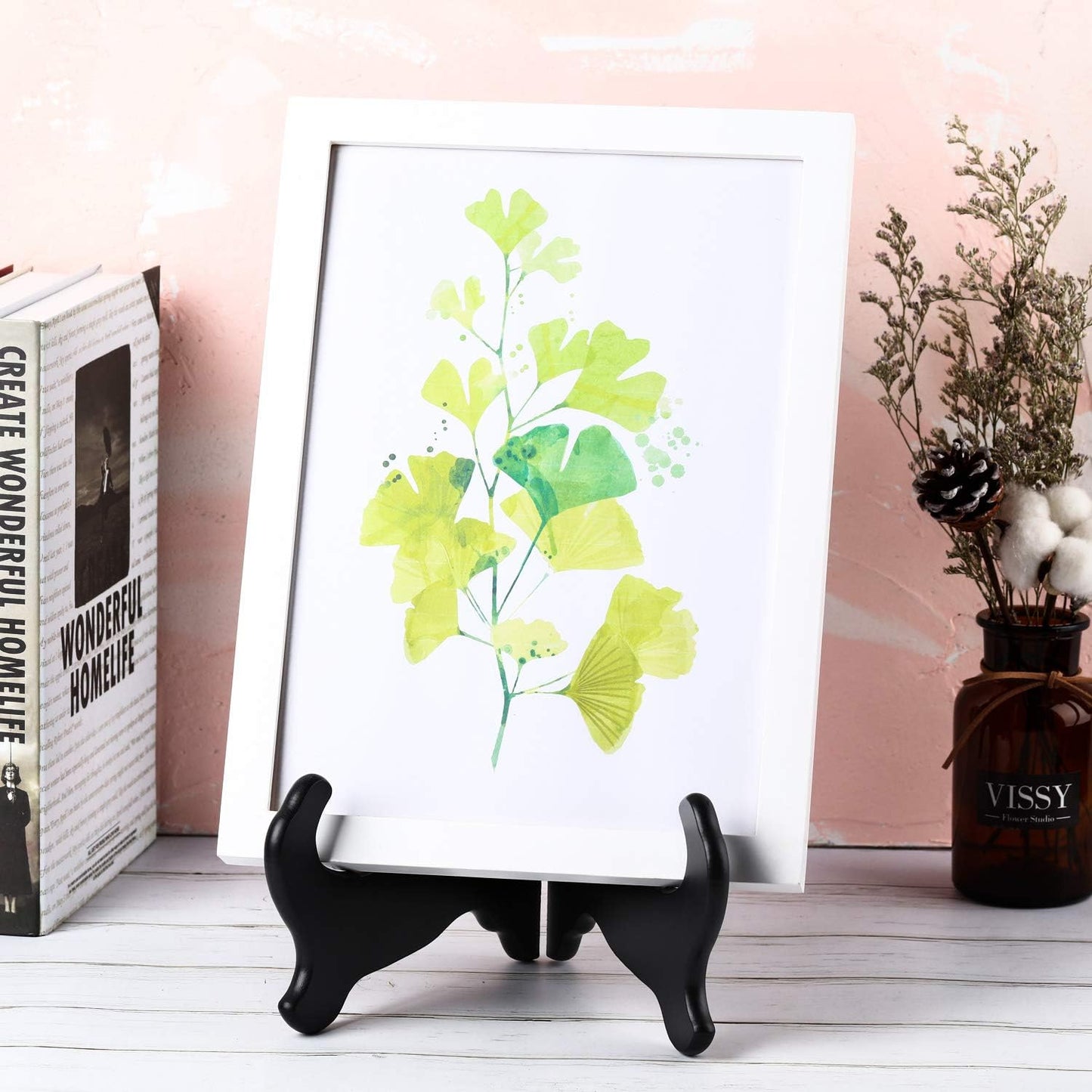 Tatuo 2 Packs Wooden Plate Stands for Display, Plate Holder Display Stand, Picture Frame Stand Easels, Tabletop Art Holder, Book Dish Decorative