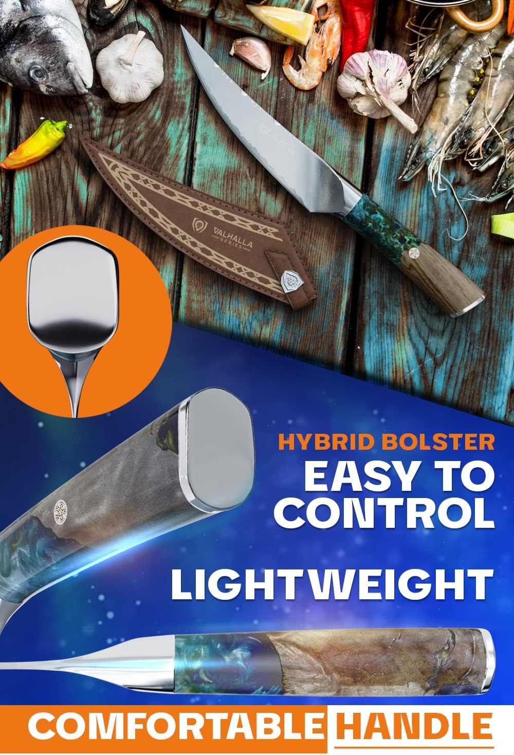 Dalstrong Fillet Knife - 6.5 inch - Valhalla Series - 9CR18MOV HC Steel - Celestial Resin & Wood Handle Gift Kitchen Knife - Meat Cutting, Carving, Bone, Deboning, Boning - Leather Sheath