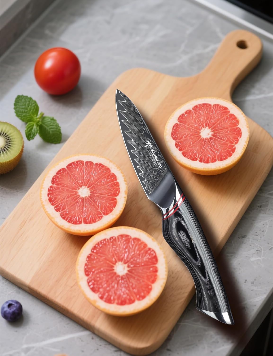 3.5 Inch Paring Knife - Fruit and Vegetable Peeling Knives, Black Damascus Steel with Ergonomic Handle - MIAO Series