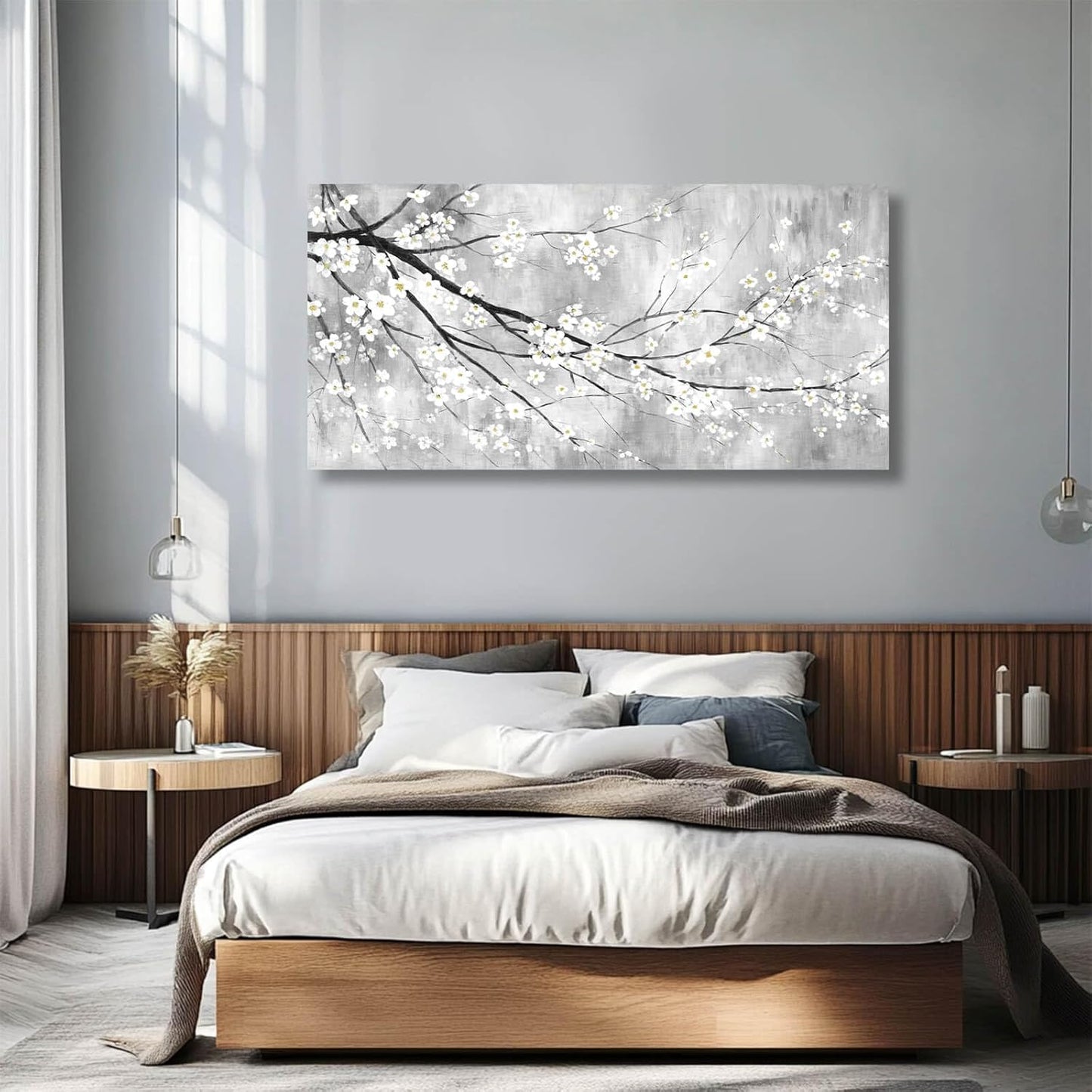 MLART99 White Canvas Wall Art Plant Pictures Decoration 29"x58" Canvas Pictures for Bedroom Living Room Office Kitchen Decoration