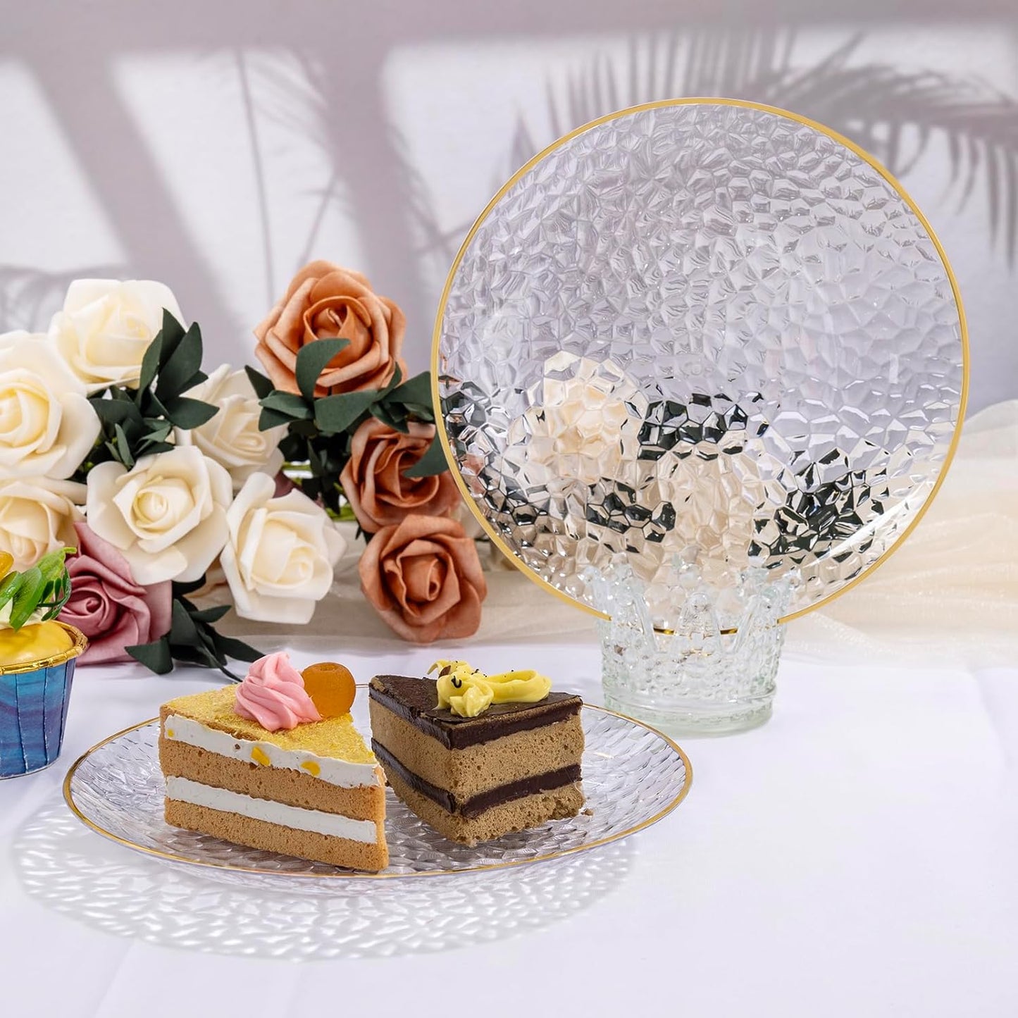 Rubtlamp 200 Pcs Clear Dessert Plates 7" with Forks 7.6",Clear Plastic Cake/Appetizer Platos, Dessert Plates Disposable, Hammered Party Platos Include 100platos and 100forks for Party&Birthday