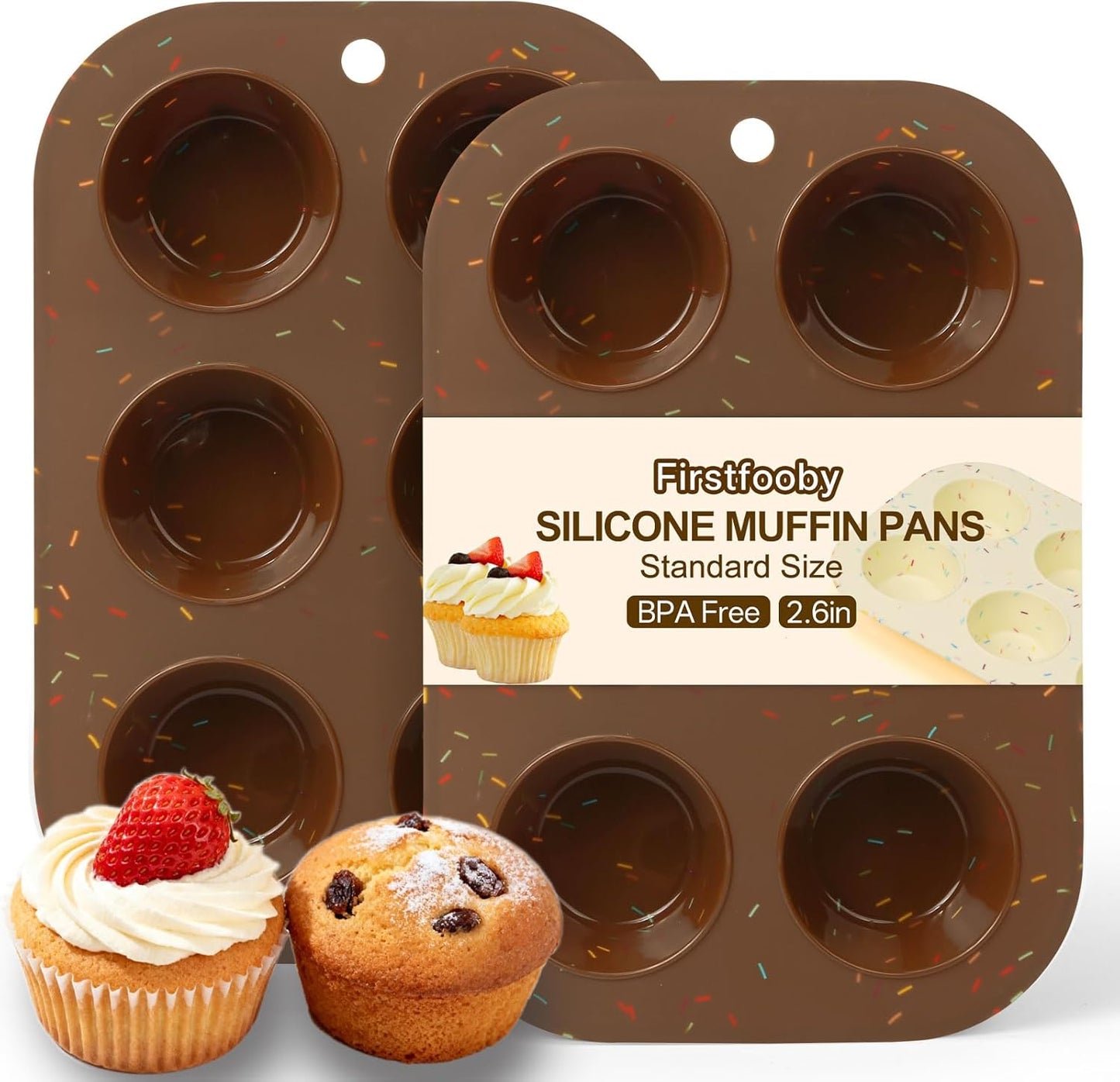2 Pack Silicone Muffin Pan for Baking, Regular Size Nonstick Cupcake Pan, 6-Cup Silicone Muffin Tin BPA Free Dishwasher Safe, Great for Muffin Cupcake Brownie Egg Tart