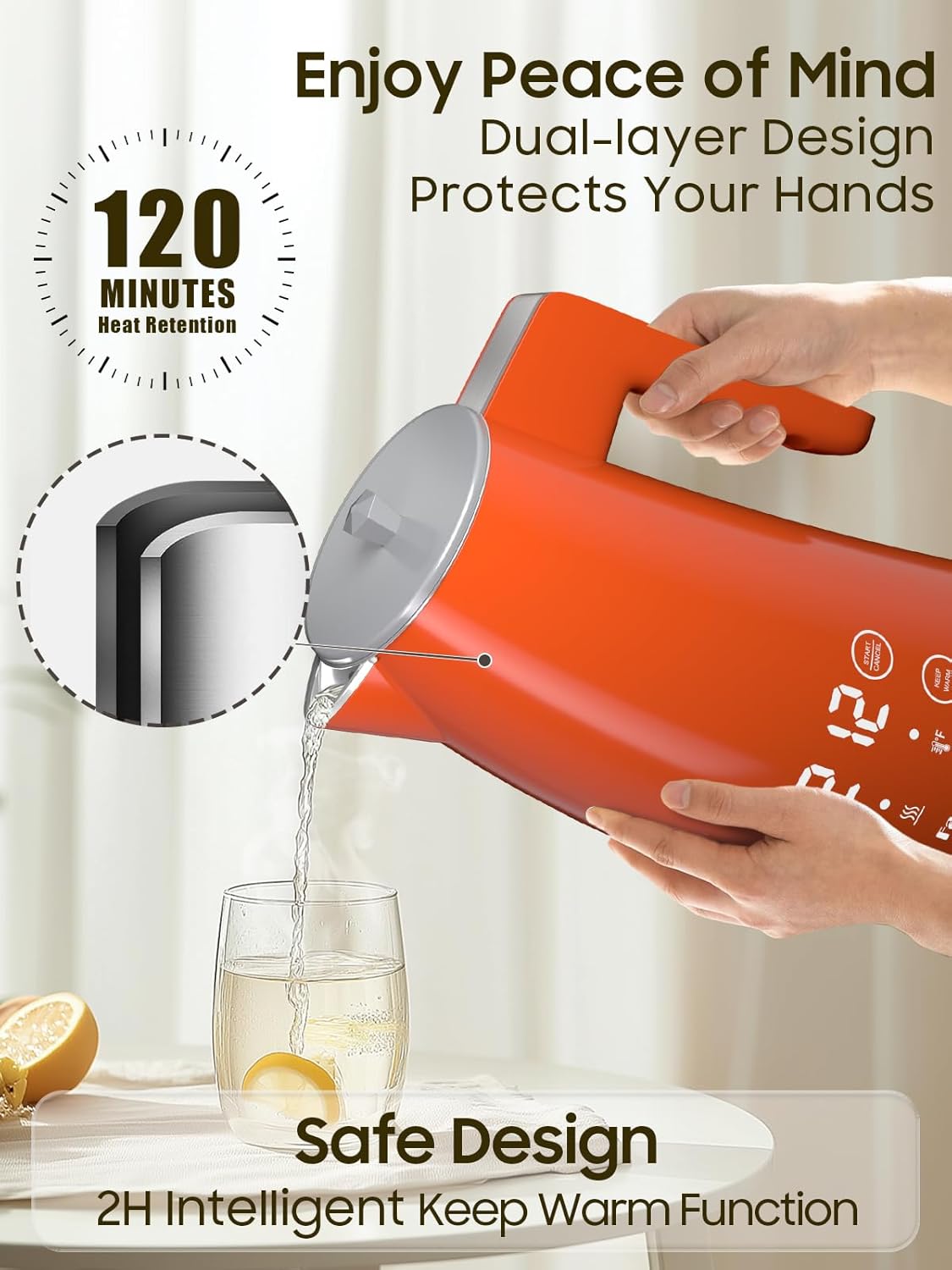Electric Kettle with 5-Temperature Control,1.25L Cordless,Penguin Shape Design,1200W with Keep Warm and Auto Shut-Off,Perfect for Tea,Coffee & Themed Kitchen(Orange)