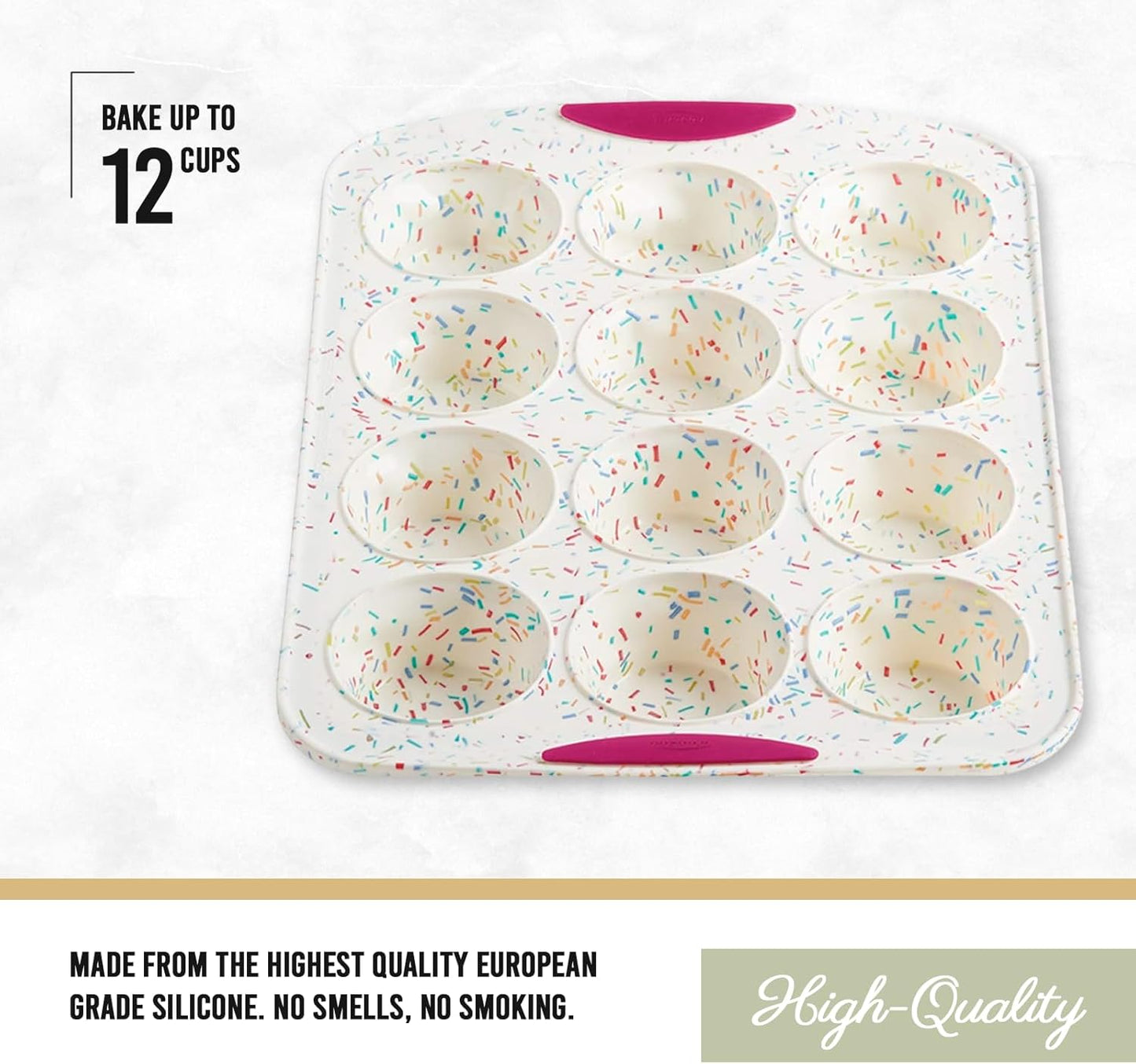 Trudeau Structured Silicone Muffin Pan, 12 Cup, Confetti/Fuschia