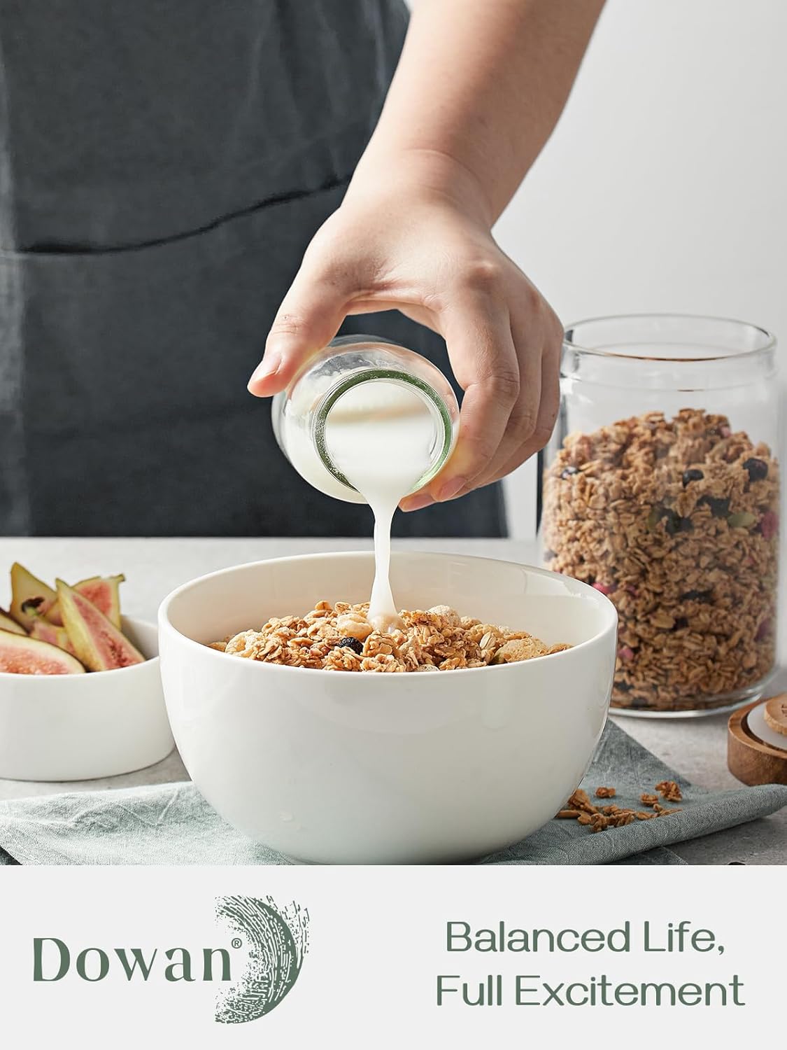 DOWAN 5.8" Deep Soup Bowls & Cereal Bowls - 30 Ounces Large Bowls Set of 4 for Kitchen - White Ceramic Bowls for Cereal, Soup, Oatmeal, Salad, Ramen, Noodle, Rice - Dishwasher & Oven Safe