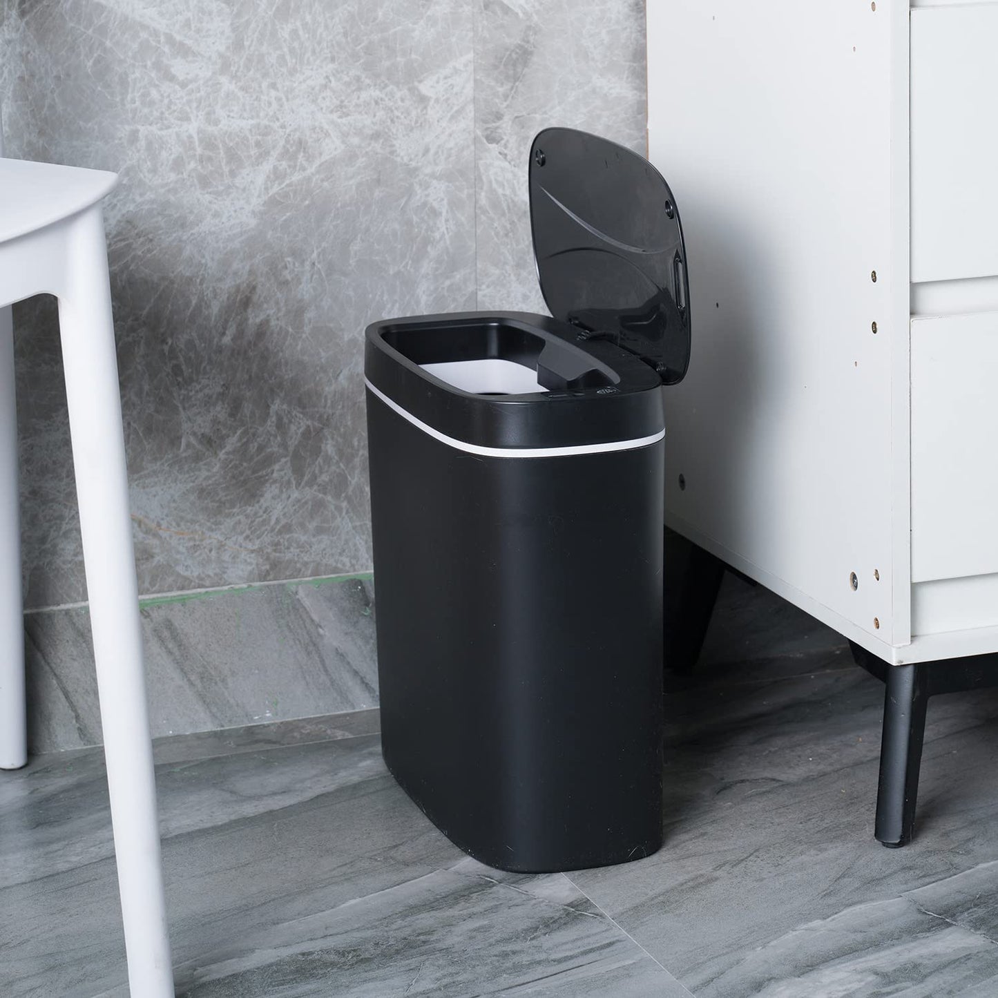 Sooyee 14 litres Automatic Bathroom Trash Can with lid,3.6 Gallon Touchless Trash Can or Kick for Kitchen,Office,Bedroom,Bathroom,Living Room,Black