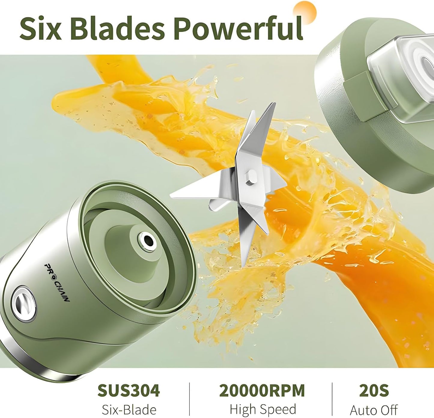 PROCHAIN Portable Blender, 22oz Cordless Personal Blenders, Electric USB Rechargeable Juicer, Smoothies, Ice Crush, Travel, Protein Shakes Cup, BPA-Free, Dishwasher Safe