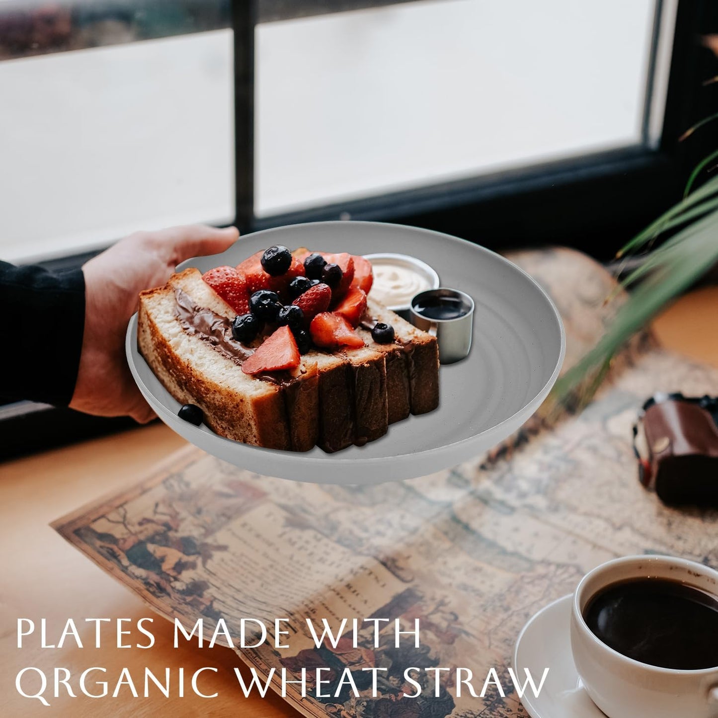 Homienly Deep Dinner Plates Set of 8 Alternative for Plastic Plates Microwave and Dishwasher Safe Wheat Straw Plates for Kitchen Unbreakable and Lightweight Round Plate Set (Grey,9 inch)