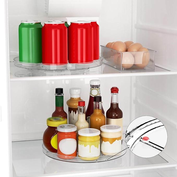 2 Pack Lazy Susan Organizer, Turntable Clear 9 Inch Rotating Organizer Tray for Cabinet Table Top, Round Non-Skid Fridge Lazy Susan, Spinning Kitchen Storage for Pantry Bathroom Counter, Spice Rack