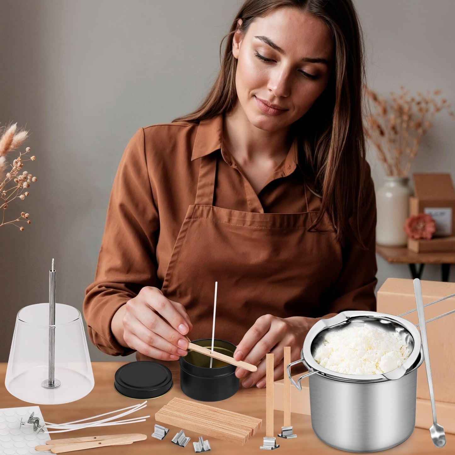 Blingfun Double Boiler Pot Set, Stainless Steel Melting Pot with Candle Wicks, Stickers,Wick Holders,Wick Placing Tube for Soap, Wax, Candle Making