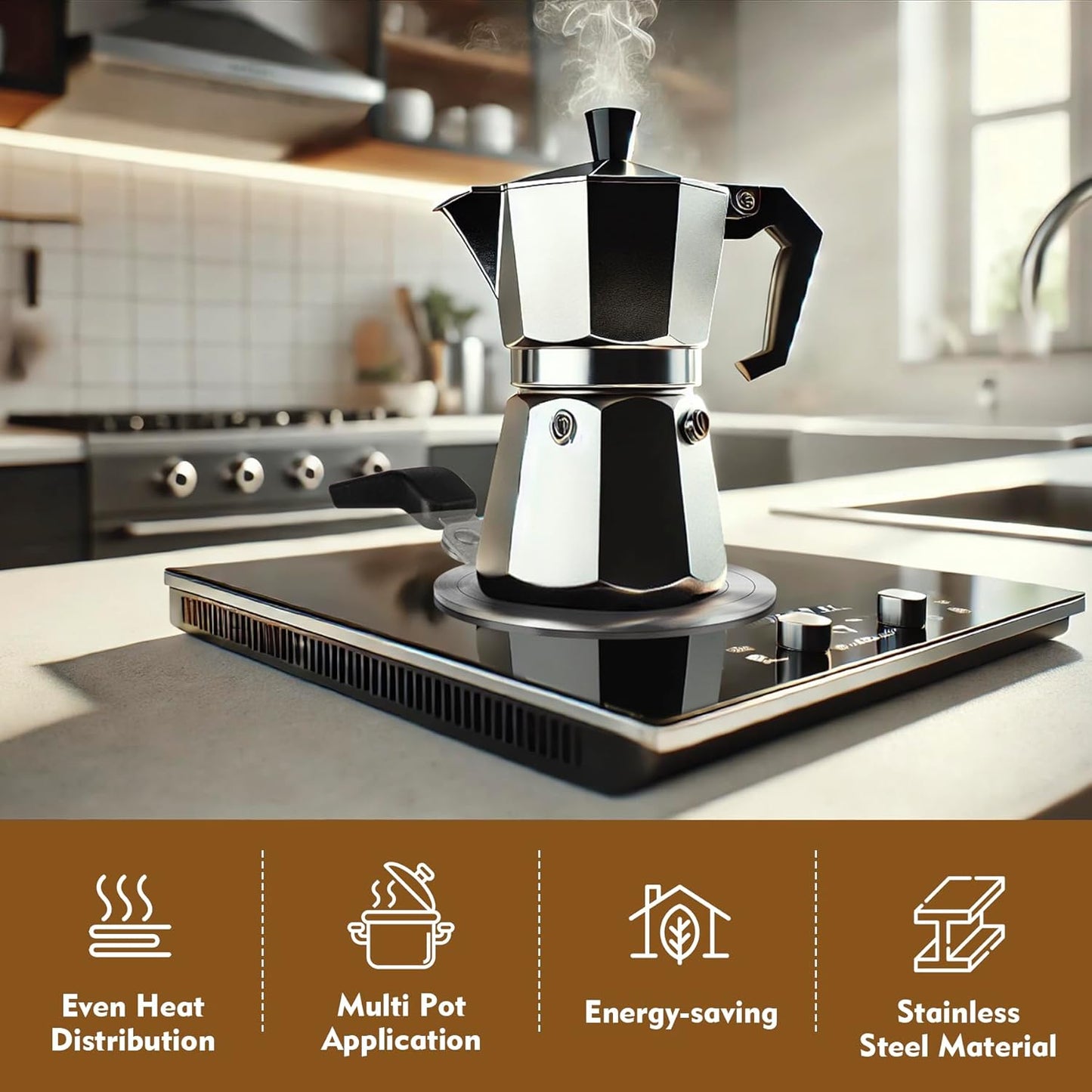 RECAPS 9.45 inch Stainless Steel Induction adapter plate for Induction Electric Gas Glass Cooktop, Heater Diffuser for Moka Pot, Glass bowls, Sauce Pan