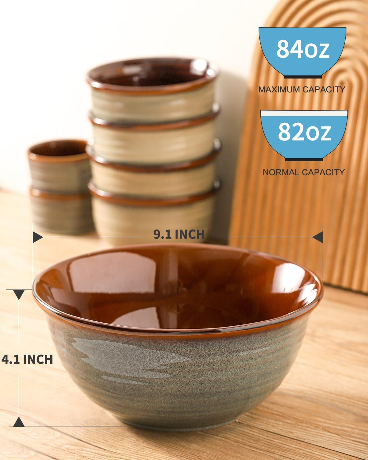 Hasense Serving Bowls, 84 Ounce Ceramic Serving Dishes for Salad Pasta Soup Pho, 9 Inch Mixing Bowls for Baking, Cooking, Kitchen, Party，Dinner, Microwave Dishwasher Safe, Set of 2, Light Grey