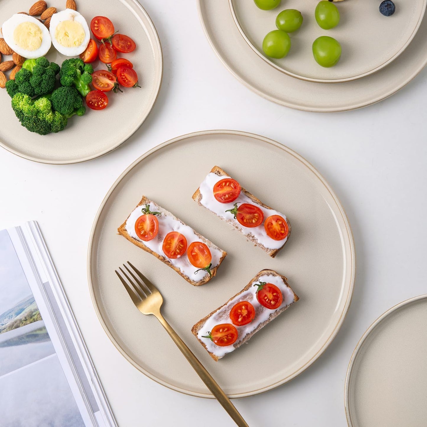 AmorArc Stoneware Dinnerware Sets,Round Reactive Glaze Plates and Bowls Set,Highly Scratch Resistant | Dishwasher & Microwave Safe,Dishes Service for 6 (18pc)