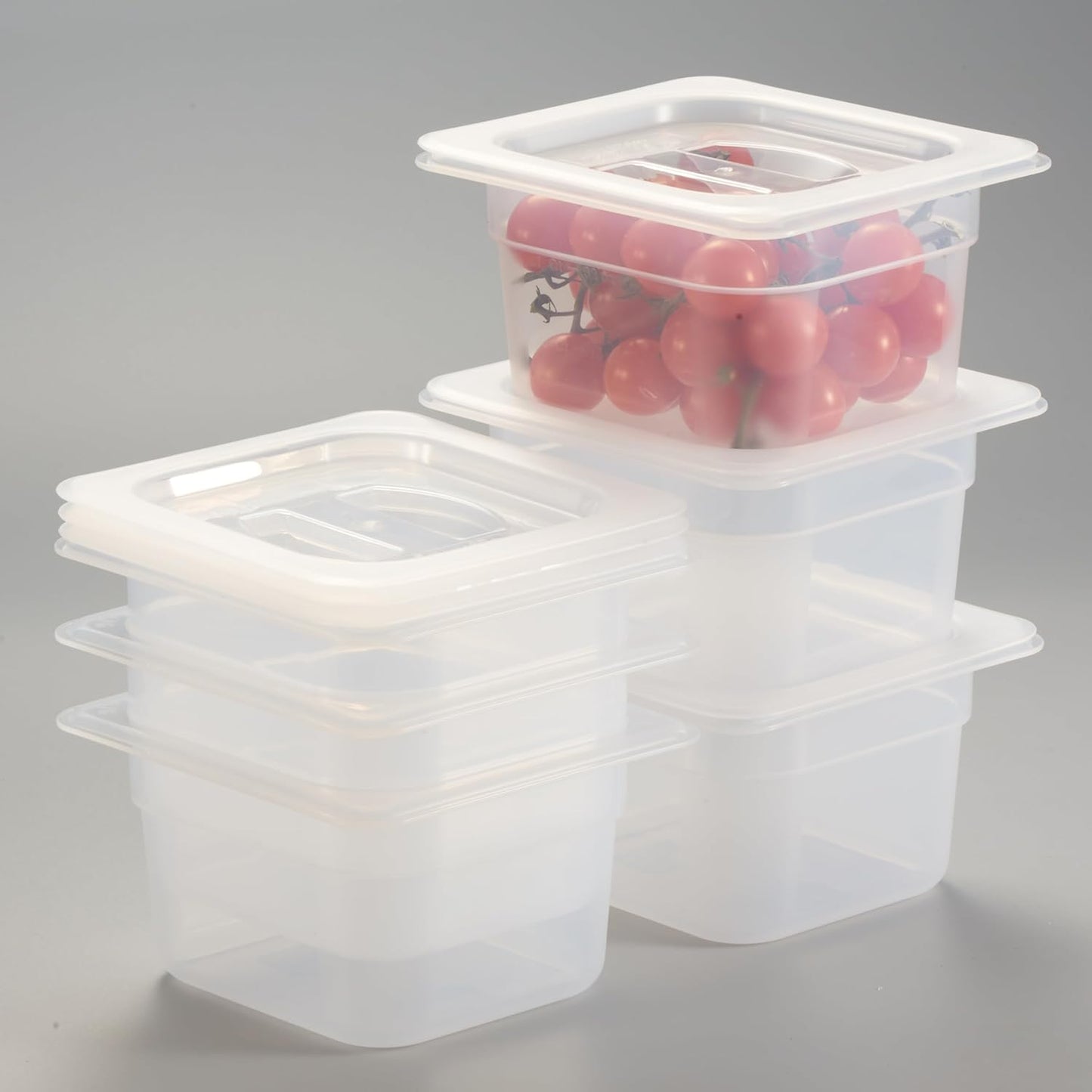 CURTA 6-Pack 1/6 Size 4" Deep Food Pan with Handled Lid – NSF Listed Commercial-Grade Translucent Polypropylene, Stackable Freezer-safe Storage for Restaurants, Catering & Buffets
