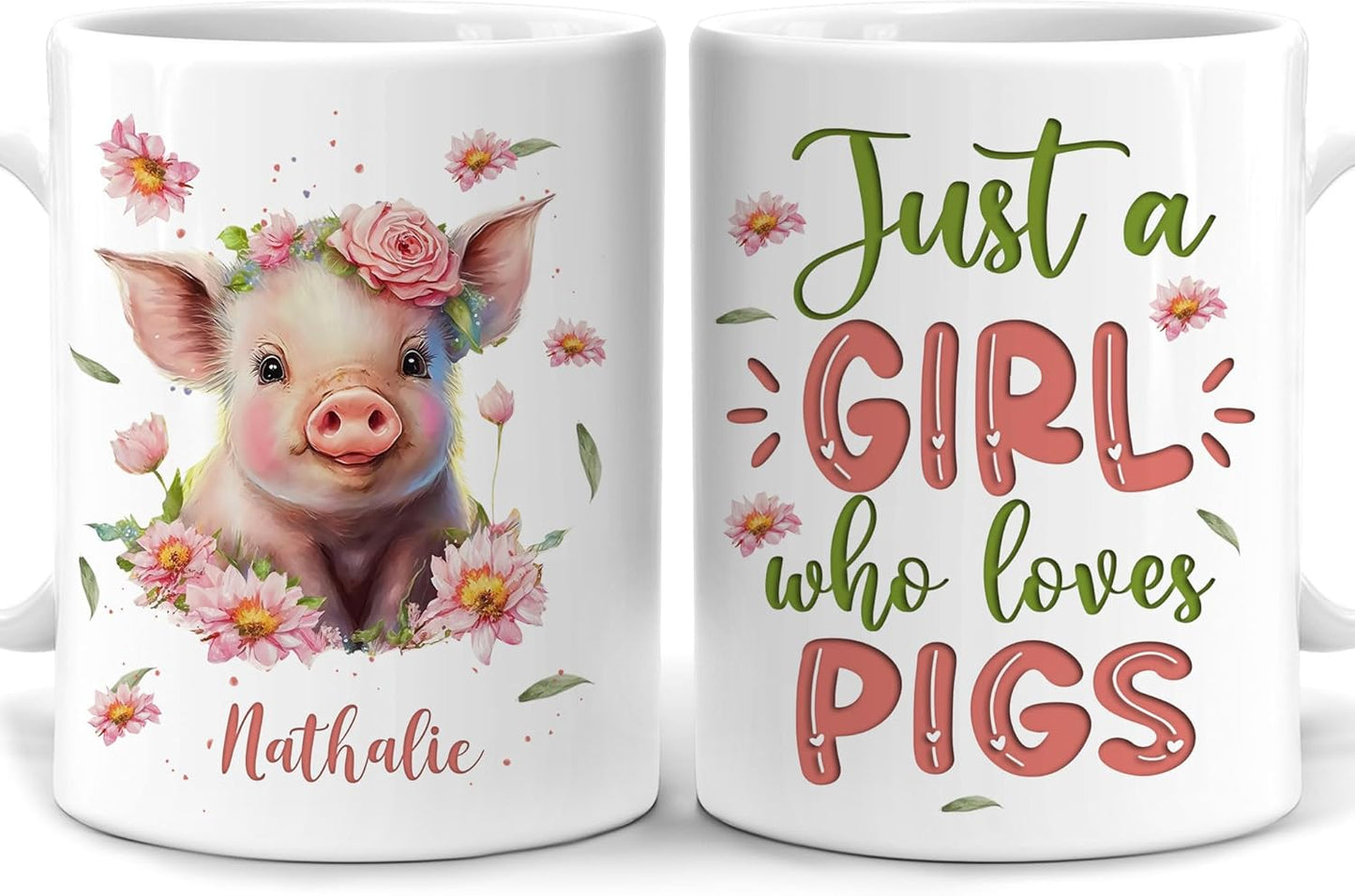 Hyturtle Personalized Gifts Pig Lover - Just A Girl Who Loves Pigs Custom Name Ceramic Coffee Mug Cup 11oz - Idea Cute Farm Animal Lover Gifts For Women, Girl Daughter On Birthday, Christmas