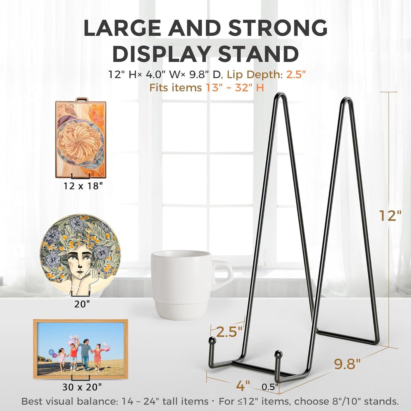 TR-LIFE 3 Pack 12 Inch Plate Stands for Display - Large, Metal Picture Frame Holder Stand + Easels for Decorative Platter, Book, Plaque, Photo, Table Top Art