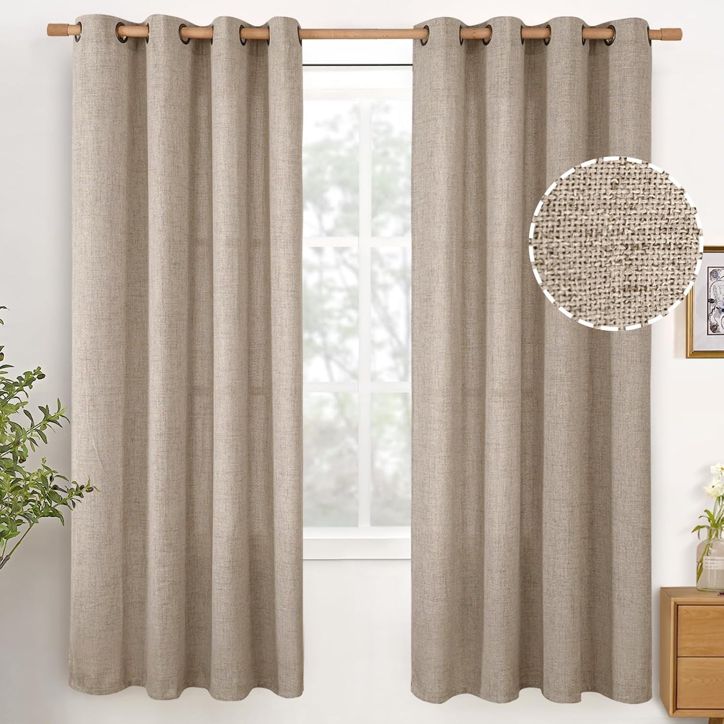 YoungsTex Oatmeal Linen Curtains 72 Inches Long 2 Panels for Bedroom Farmhouse, Light Filtering Drapes Semi Sheer with Bronze Grommet Privacy Window Treatments for Living Room, 52 X 72 Inch