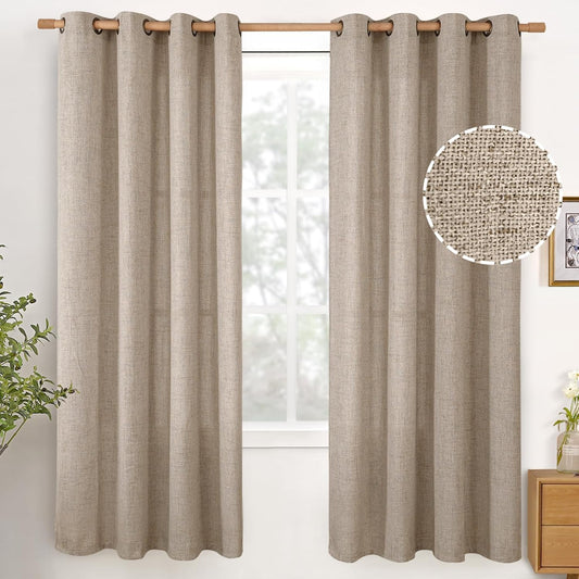 YoungsTex Oatmeal Linen Curtains 72 Inches Long 2 Panels for Bedroom Farmhouse, Light Filtering Drapes Semi Sheer with Bronze Grommet Privacy Window Treatments for Living Room, 52 X 72 Inch