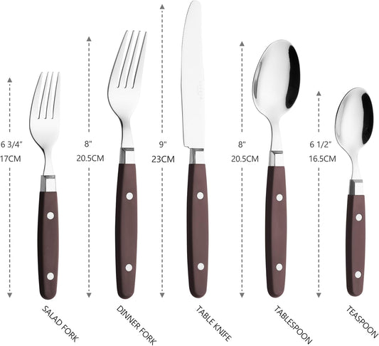 ANNOVA Silverware Set, Retro/Rivet Colorful Stainless Steel Tableware Kitchen Flatware Set Utensils, Includes Dinner Knives, Forks, Spoons, Salad Forks & Dessert Spoons (Chocolate Brown, 20 Pieces)