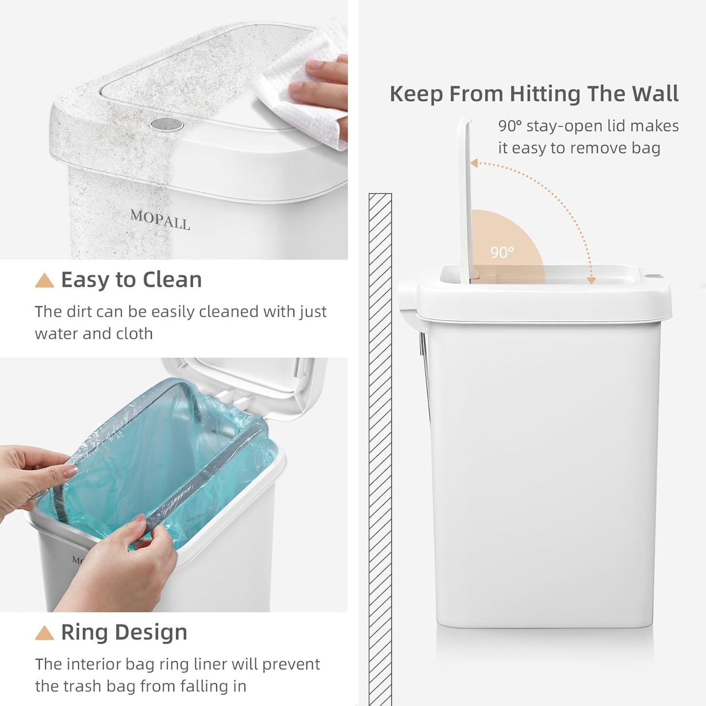 MOPALL Bathroom Trash Can with Lid Soft Close, 16.5L/4.4Gal Slim Trash Can with Pop-Up Lid & Step On Foot Pedal, Garbage Can Waste Bin Trash Bin Wastebasket for Home Kitchen Garage Apartment Office RV