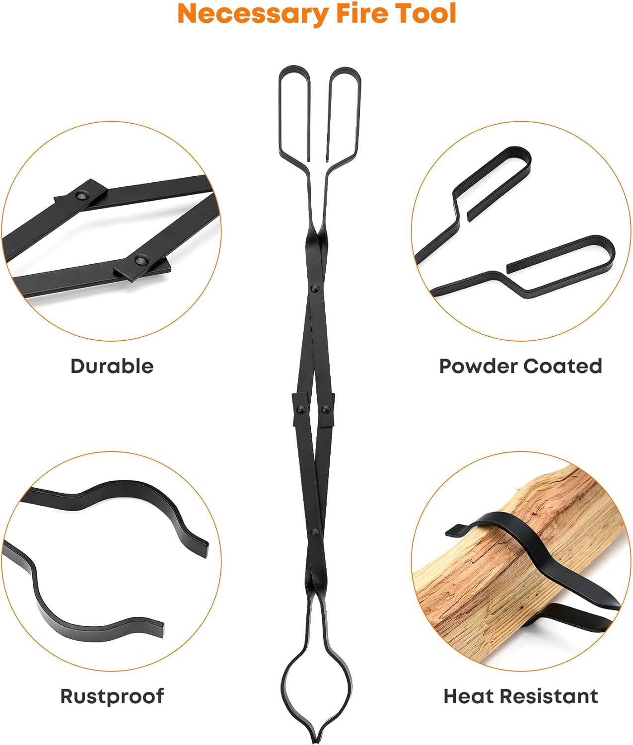 Stanbroil 26” Campfire Fireplace Tongs and 32” Premium Steel Fire Pit Campfire Poker Tool Sets, Heat Resistant Tool for Fireplace Camping Wood Stove Indoor and Outdoor Use