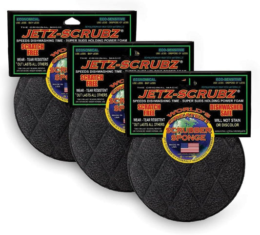 Jetz-Scrubz Scrubber Sponge, J22/3, Round, Set of 3, Made in the USA