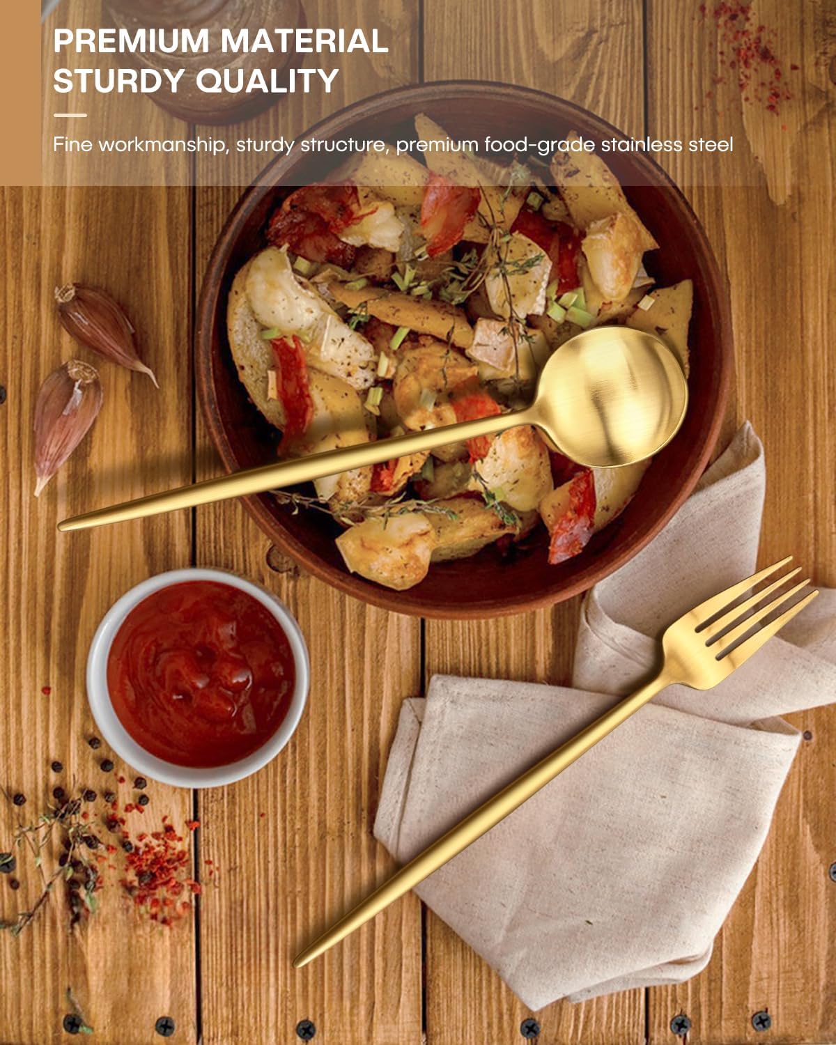 Gold Silverware Set,Ollex 20 Pieces Flatware Set for 4,Matte Utensil set with Stainless Knives Gold Forks and Spoons Tableware Cutlery Set with Satin Finish Dishwasher Safe