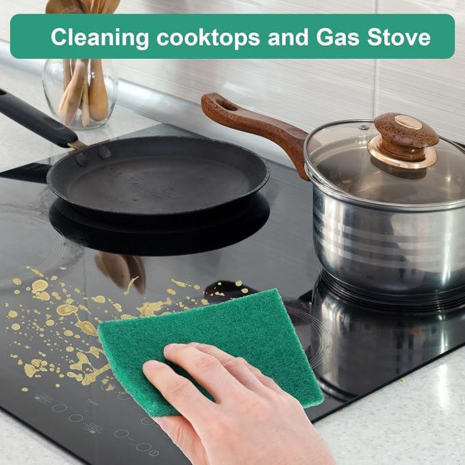 50pcs Heavy Duty Scouring Pads,4 x 6 x 0.35 Inches Green Reusable Household Scrubing Pad,Non-Scratch Thickening Cleaning Dishware Scrub Pads for Home Kitchen Utensils,Pots and Pans and Metal Grills