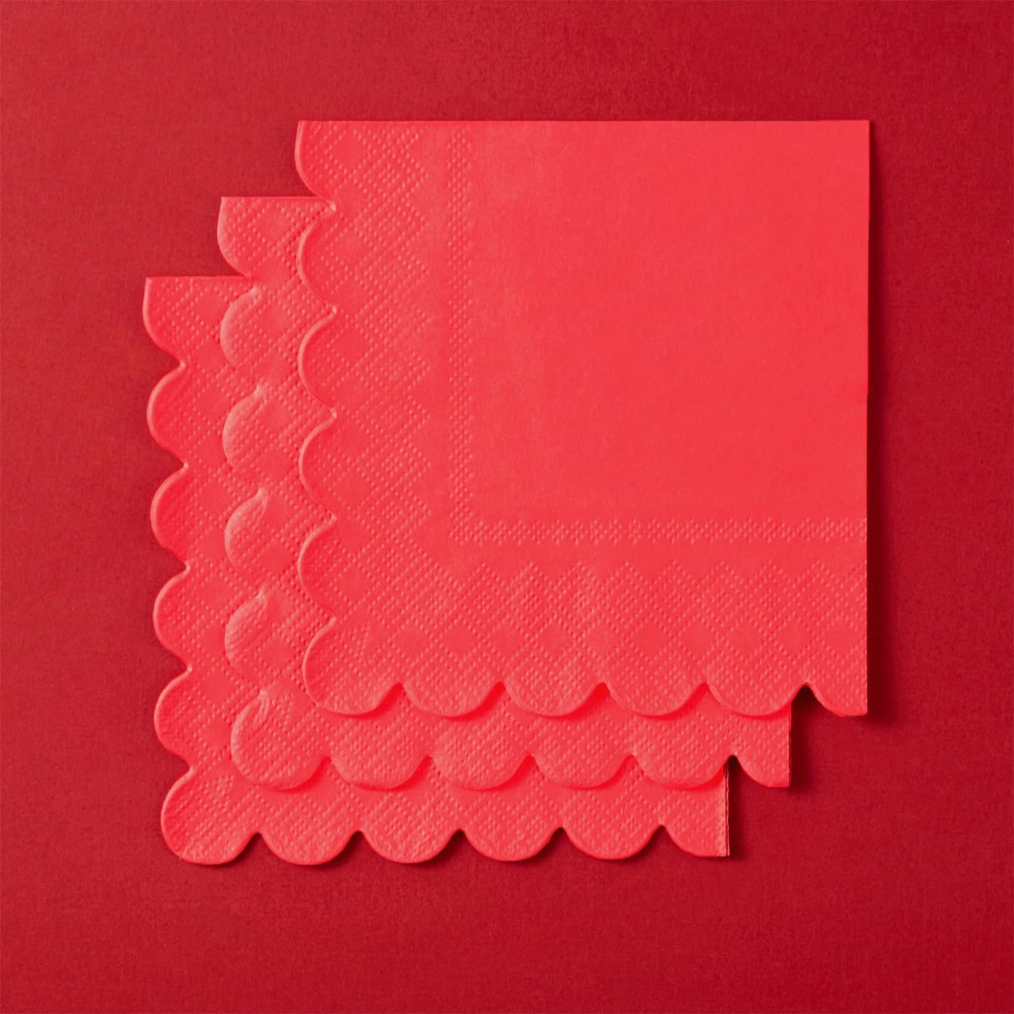 100 Pack Cocktail Napkin 2-Ply Scalloped Edged Dessert Napkins Folded 5 x 5 Inches Disposable Napkins for Dinner Wedding Birthday Party Bridal Anniversary Reception Event (Red)