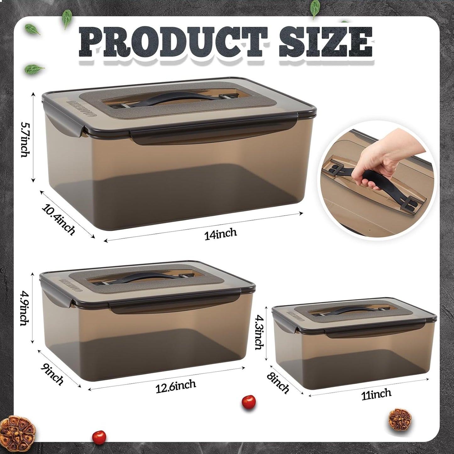 3 Pcs Marinating Containers with Lid 12.5, 8.3, 6.5 Quart Plastic Food Brining Containers Dishwasher Safe Grilling Accessories for Thanksgiving Meat Chicken Turkey Rib BBQ Prep Storage