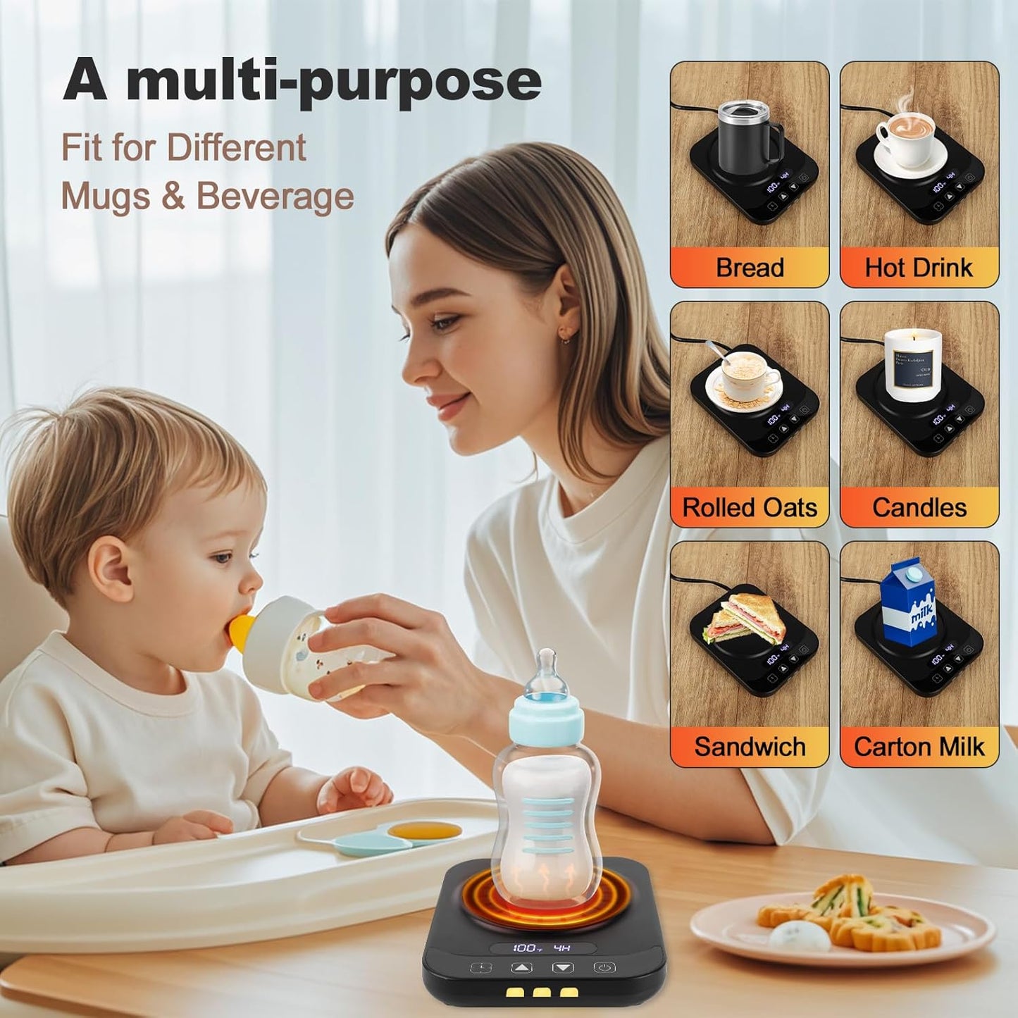 Coffee Mug Warmer for Desk with 9 Temperature Settings, Auto Shut Off, Digital Display, Smart Timing & Reservation, Electric Cup Warmer for Office, Home, Tea, Milk & Beverage Heating (Black)