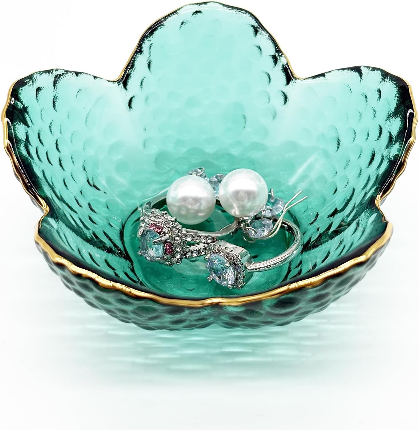 Small Jewelry Tray Dish for Women, Green Glass Jewelry Dish Trinket Tray, Flower Ring Dish Engagement Gift, Crystal Ring Holder Dish, Bathroom Jewlery Plate Dish, Jewelry Bowl for Earrings