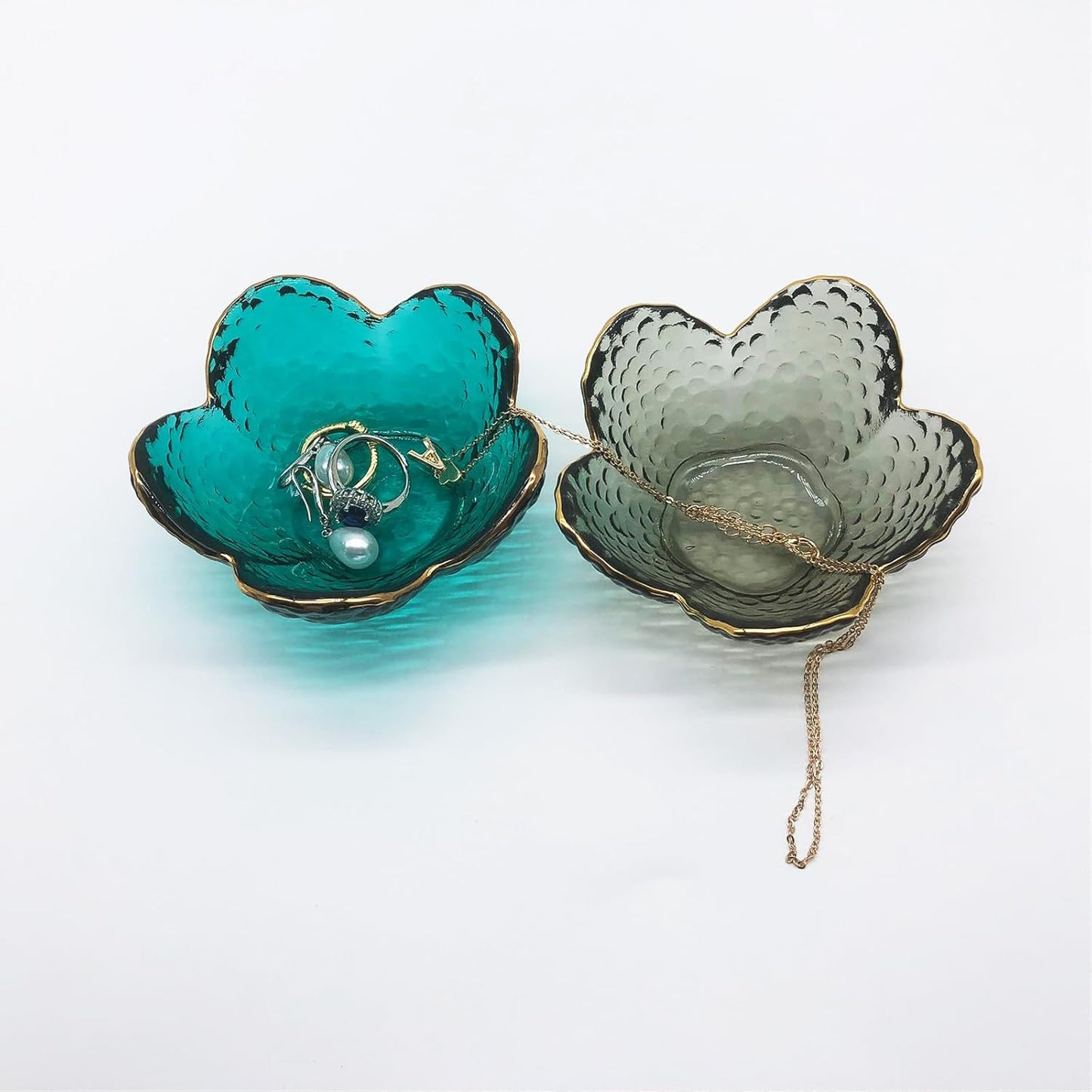 Green Flower Ring Jewelry Tray, Small Glass Jewelry Dish for Women, Room Decor Trinket Tray for Earrings Necklaces, Wedding Engagement Ring Holder, Key Dish Jewelry Plate Bowl Gift