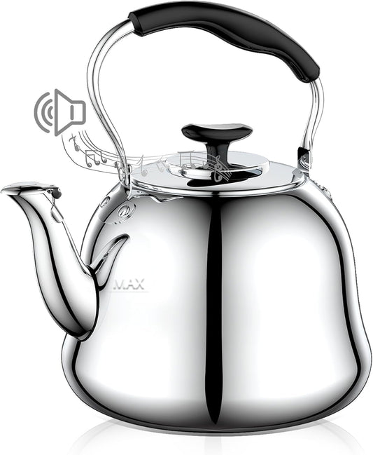 2L Whistling Stovetop Tea Kettle - Food Grade Stainless Steel Teapot with Fast Boil, Wide Mouth, Anti-Scalding Handle, Ideal for Stove Top – Perfect for Tea, Coffee & Hot Water