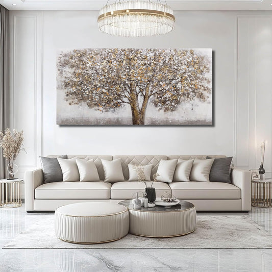 CHUDANHAO Large Canvas Wall Art Decorative Paintings Grey Room Decor Gold Tree Picture Scenery Artwork for Living Room Bedroom Hotel 29"x58"