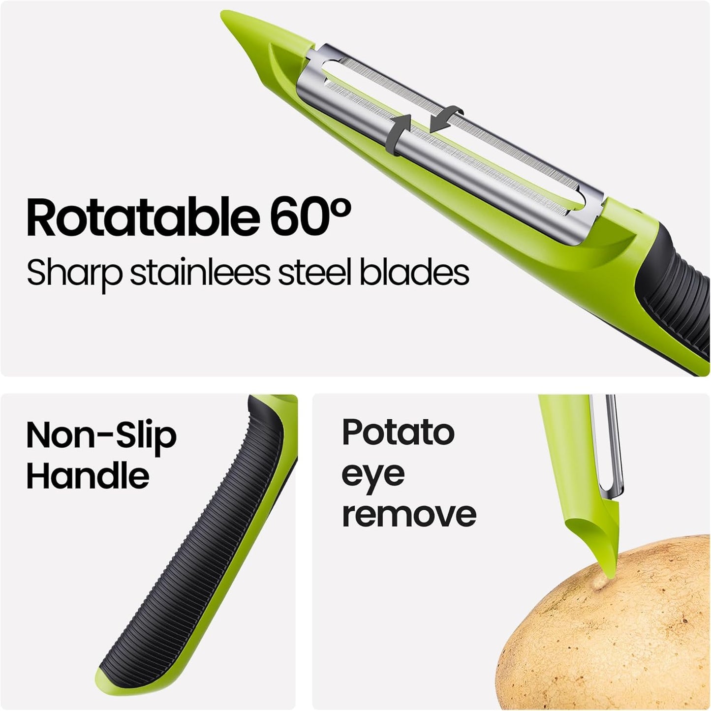Vegetable Peeler, Swivel Peelers for Kitchen with Non-Slip Grip Handle,Green