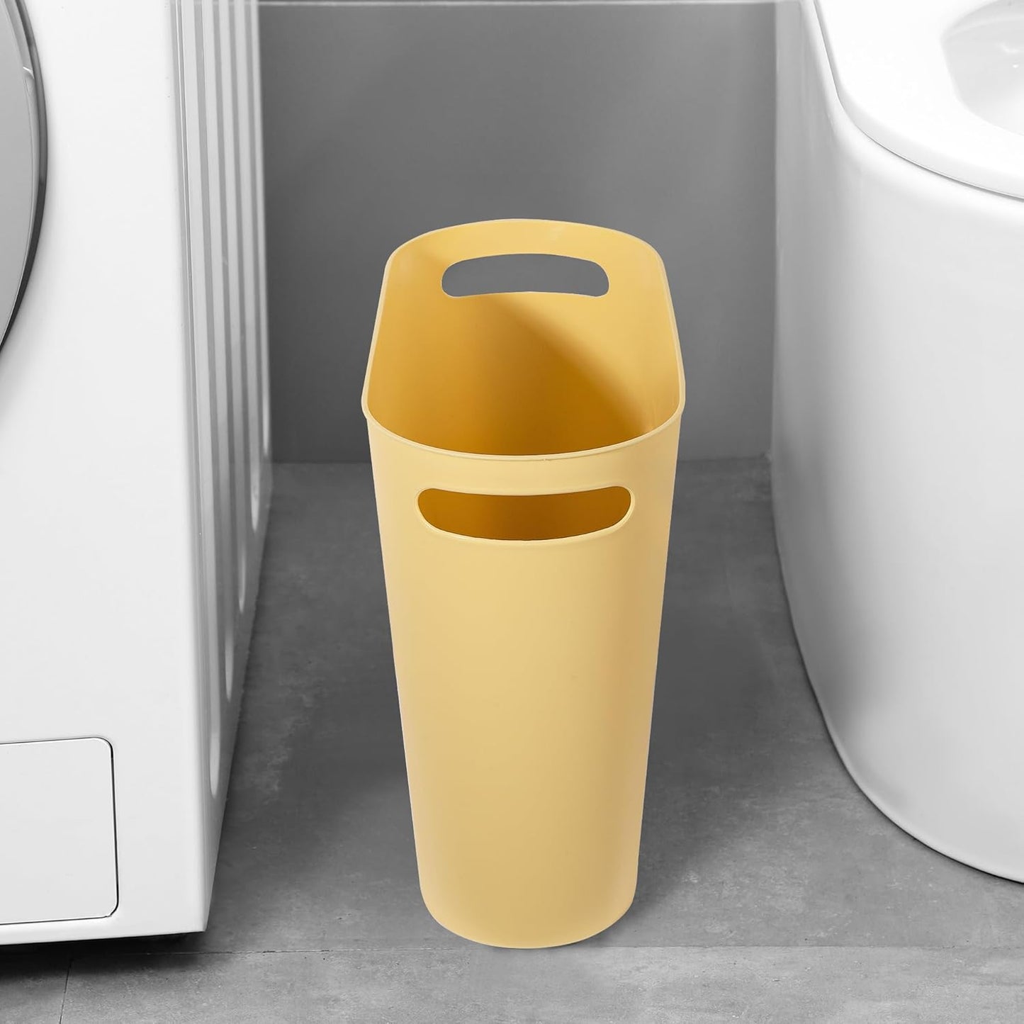 rejomiik Small Trash Can, 3.5 Gallon Slim Garbage Can Plastic Waste Basket with Handles Container Bin for Narrow Spaces Bathroom, Bedroom, Kitchen, Office at Home, Yellow