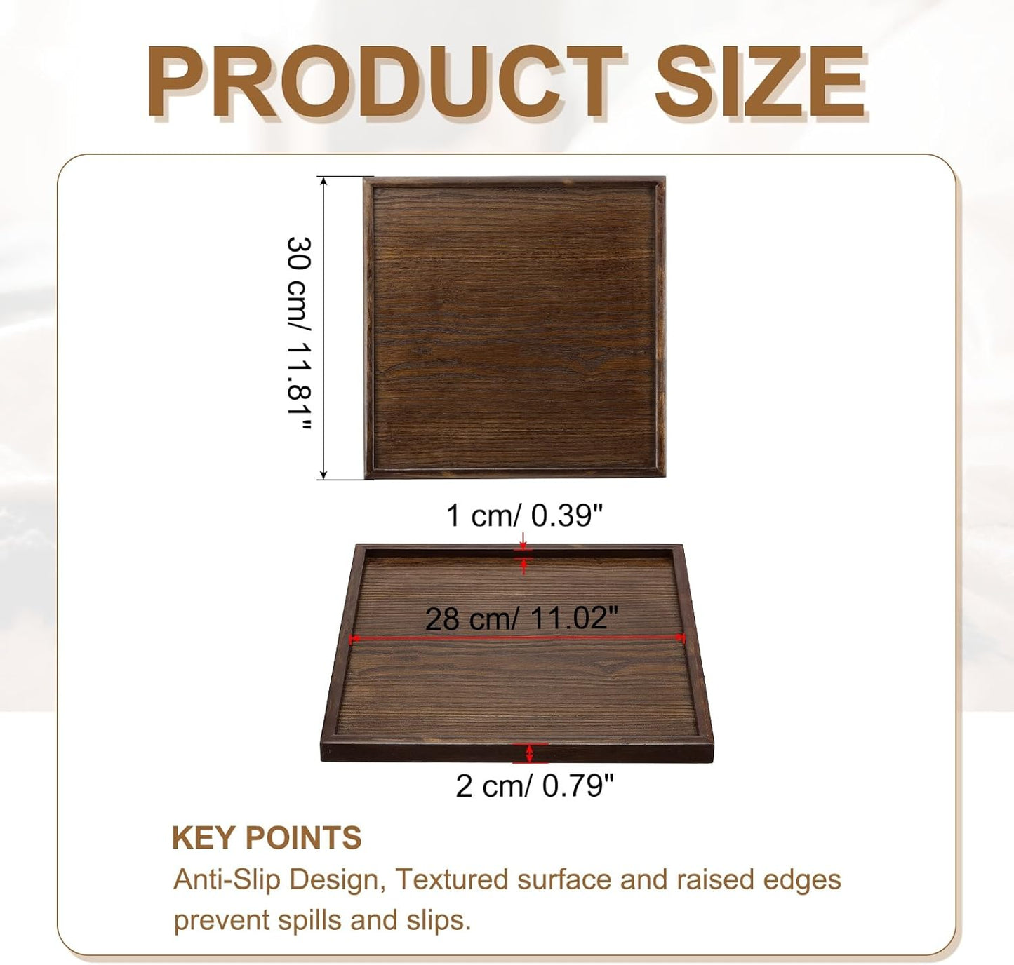 Wooden Serving Tray Square Wood Serving Tray Decorative Platter, 11.8x11.8 Inch Fit for Home Decor Kitchen Coffee Table Candle Holder, (Brown)