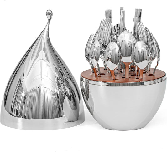 KINGSTONE Silverware Set with Waterdrop Storage Organizer, 20-Piece Forged Flatware Cutlery Set in Gift Box, Premium Stainless Stee Service for 4, Mirror Polished, Ideal for Kitchen, Wedding, Gift