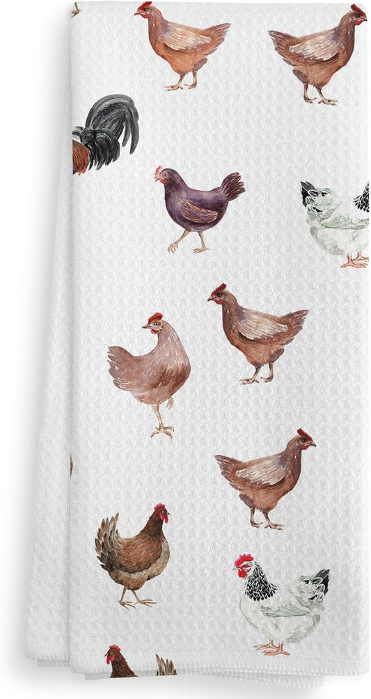 Chicken Kitchen Towels and Dishcloths, Rooster Decorative Towels, 1624 Inches