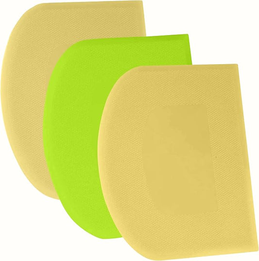 SURDOCA Dough Scraper Bench Scraper - 3P 8.3x5.5" Plastic Flexible Bowl Scraper, Sharp Edge & Angles Cake Scraper. Non-Slip Bakeware Decorating Tools Sculpting & Modeling Tools - Yellow+Green+Yellow