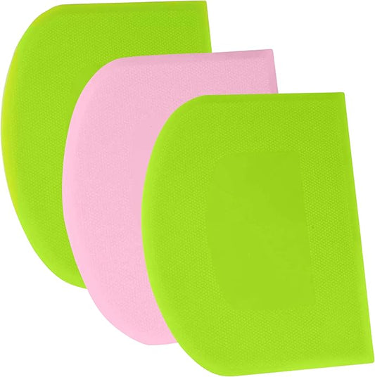 SURDOCA Dough Scraper Bench Scraper - 3P 8.3x5.5" Plastic Flexible Bowl Scraper, Sharp Edge & Angles Cake Scraper. Non-Slip Bakeware Decorating Tools Sculpting & Modeling Tools - Green+Pink+Green