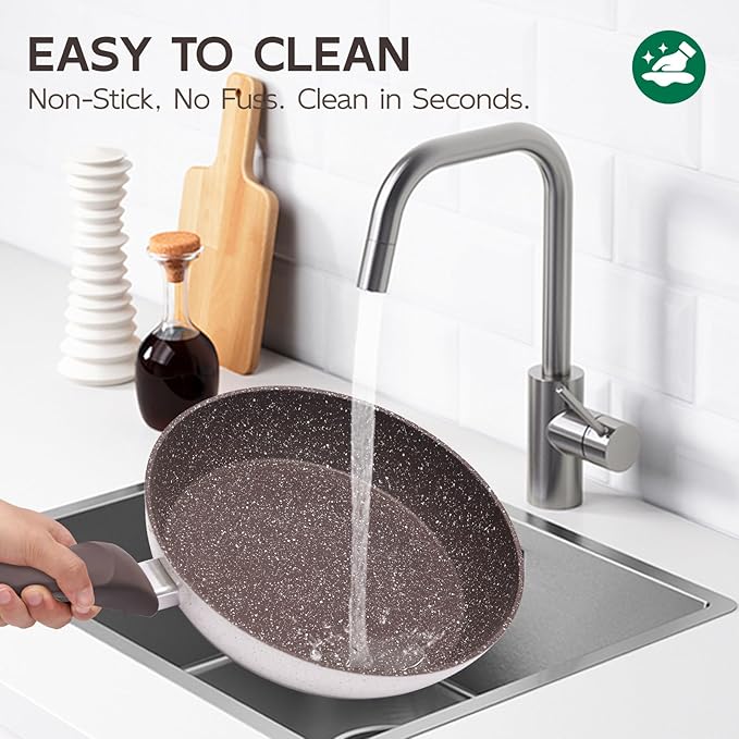 5Pcs Non Stick Pots and Pans Set | Ceramic Cookware Set with Stay-Cool Handles | PFAS-Free, Kitchen Utensils Set Pefect for Daily Cooking