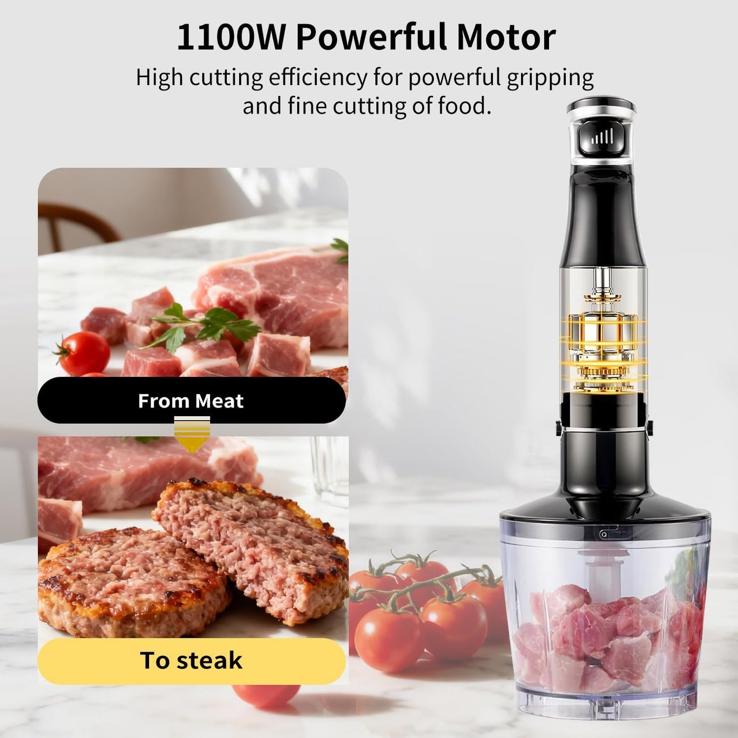 Immersion Hand Blender Stick Blenders Sets 5-in-1 Multi-functional Kitchen Blender with Nylon Blade Cover, with Egg Whisk, Milk Frother Attachments for Kitchen, Puree,Soup,Smoothies