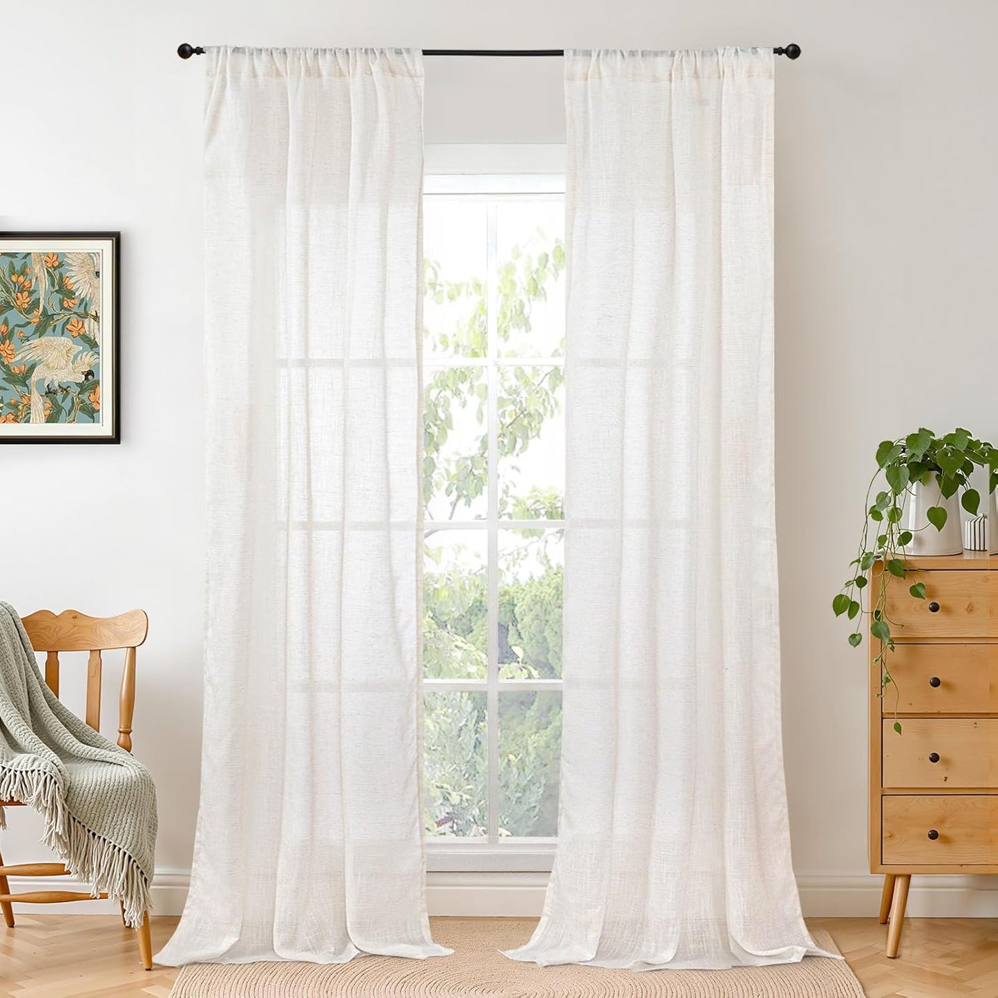 BGment Linen Curtains for Living Room 84 Inch Length, Semi Sheer Lightweight Rustic Country Window Drapes Textured for Bedroom Farmhouse Dining Room Decor Rod Pocket, 2 Panels Set, Each 38 Inch Wide